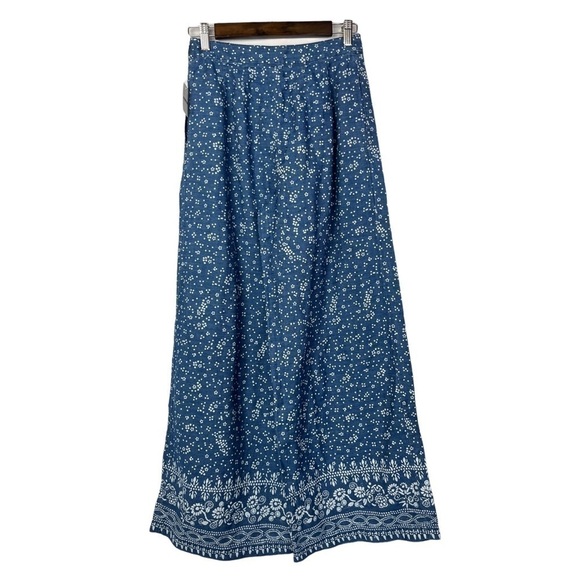 NEW Free People Blue & White Dot & Floral Printed Wide Leg High Rise Jean Pants - Picture 2 of 7
